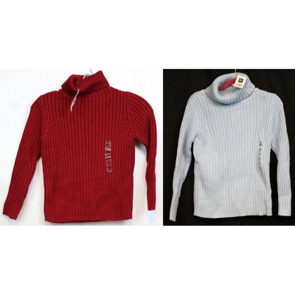 GAP Girls Ribbed Turtleneck Sweater sz 5-6 S NWT Red Blue Sparkle Snow Winter